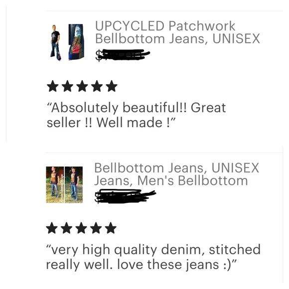 Handmade Patchwork Bell bottom Jeans Unisex Upcycled Mens Jeans - Picture 7 of 11